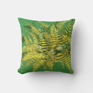 Fern, fronter, blommigt, grönt guldgrön gult kudde