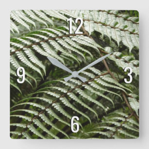 Fern Fronts II Mörk grönt natur Fyrkantig Klocka