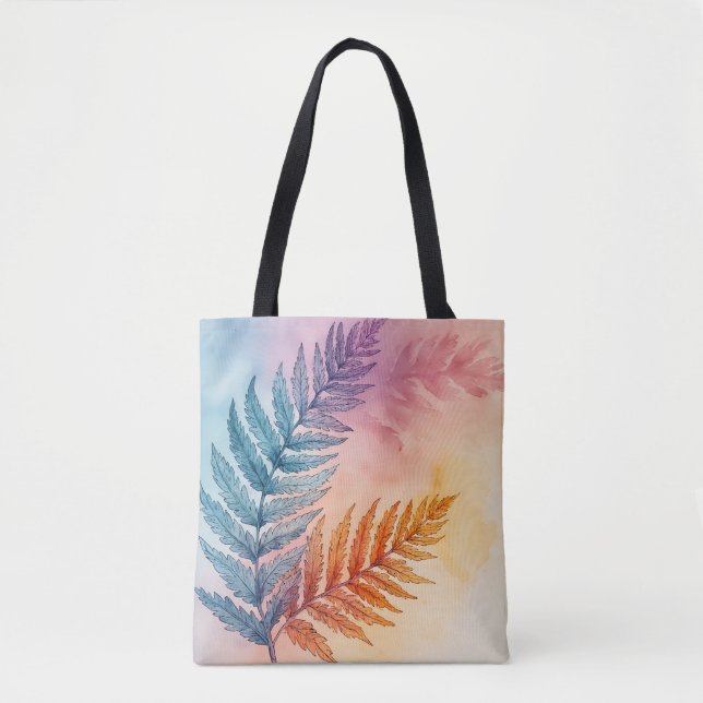 Fern Garden Watercolor Tote Bag Tygkasse (Framsida)