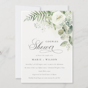 Fern Greenery White Blommigt Par Shower Inbjudan