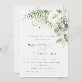 Fern Greenery White Blommigt Par Shower Inbjudan