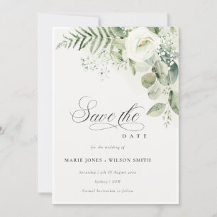 Fern Greenery White-Blommigten Spara datum Inbjuda Tack Kort