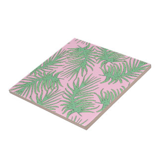 Fern grenar på rosa. kakelplatta