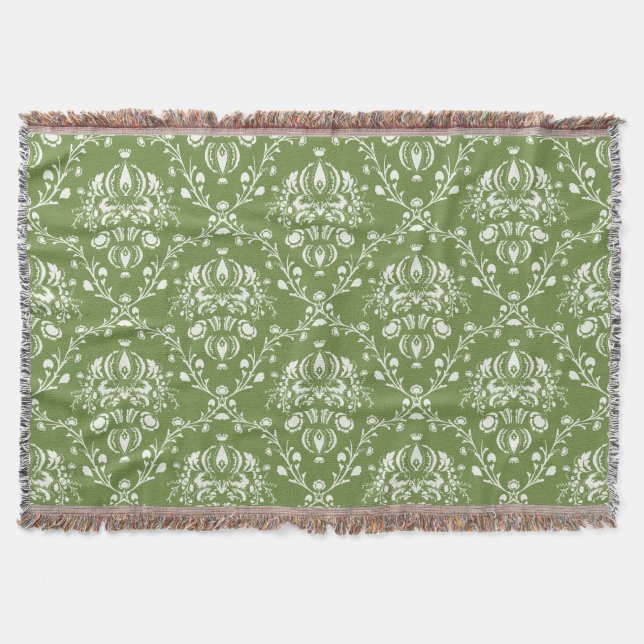 Fern Grönt och White Damask Mysfilt (Framsidan)