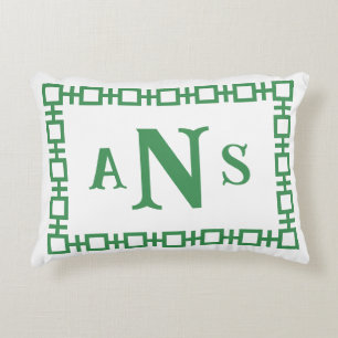 Fern Grönt Square Grekiska Nyckel Monogram Prydnadskudde
