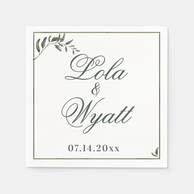 Fern Grönt Willow Gren Elegant bröllop Pappersservett (Framsidan)