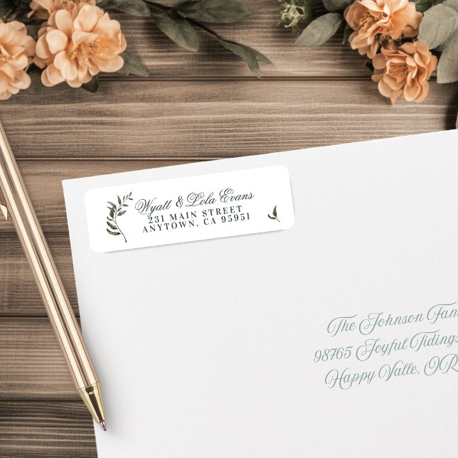 Fern Grönt Willow Gren Elegant bröllop Returadress Etikett (Fern Green Willow Branch Elegant Return Address Labels)