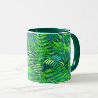 Fern löv, blommigt design, grön, blå och grönt