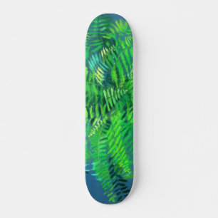 Fern löv, blommigt design, grön, blå och grönt skateboard bräda 20,5 cm