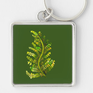 Fern löv grönt fern art fyrkantig silverfärgad nyckelring