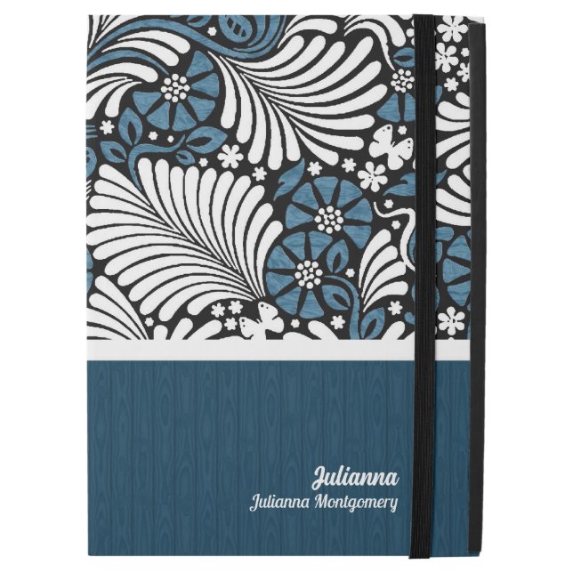 Fern Löv i blått, vitt och svart iPad Pro 12.9" Skal (Framsida stängd)