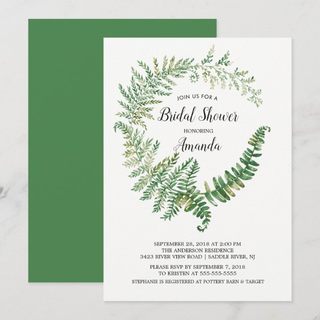 Fern Löv Inbjudningskort för möhippan (Fram/baksida)