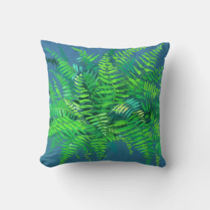 Fern löv, pteridophyte, blommigt art blue & grönt kudde