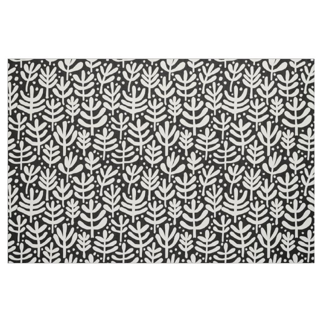 Fern Mönster - vit på svart Tyg (Fat Quarter)