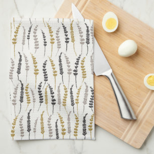 Fern print Tea Towel; Guld, Grått, elfenben, svart Kökshandduk