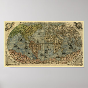 Fernando Bertelli 1565 Karta i världen Poster