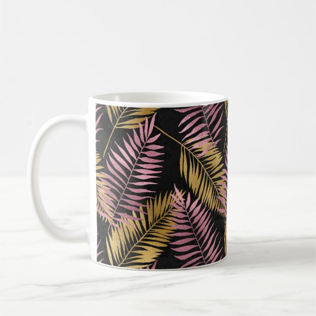 Fernblad design i rosa och guld kaffemugg (Vänster)