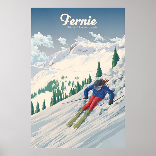 Fernie British Columbia Kanada Skidort Resa Poster (Framsidan)