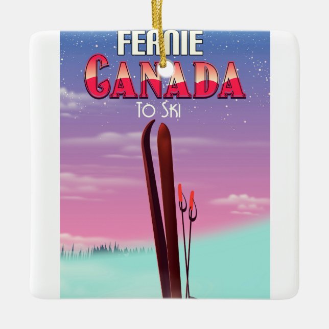 Fernie Kanada skidestination affisch. Julgransprydnad Keramik (Framsida)