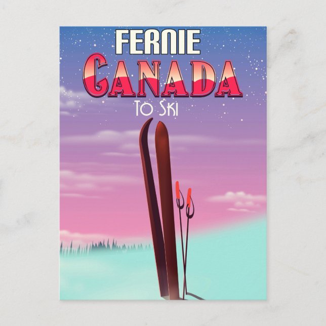 Fernie Kanada skidestination affisch. Vykort (Framsida)