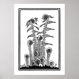 Ferns (1920) av Julie de Graag Vintage Woodcut Pos Poster