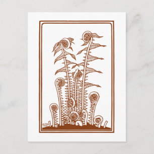 Ferns (1920) av Julie de Graag Vintage Woodcut Vykort