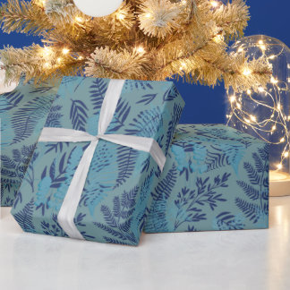 Ferns in Blue and Turquoise Wrapping Paper Presentpapper