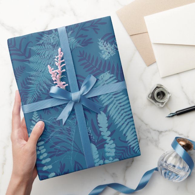 Ferns in Blue Wrapping Paper  Presentpapper (Gifting)