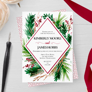 Ferns och Berries Winter Wedding Inbjudningar