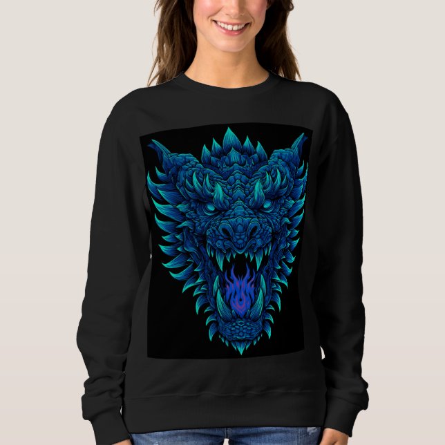 Ferocious Dragon Head Breathing Blue Flames - Fant T Shirt (Framsida)