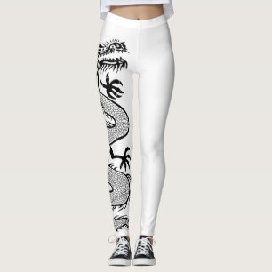 Ferocious Dragon Tattoo in White Färg Background Leggings
