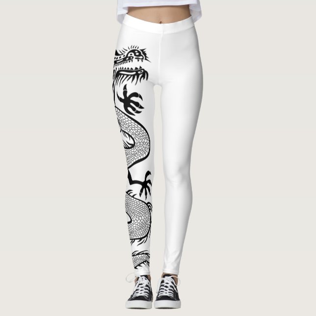 Ferocious Dragon Tattoo in White Färg Background Leggings (Framsida)