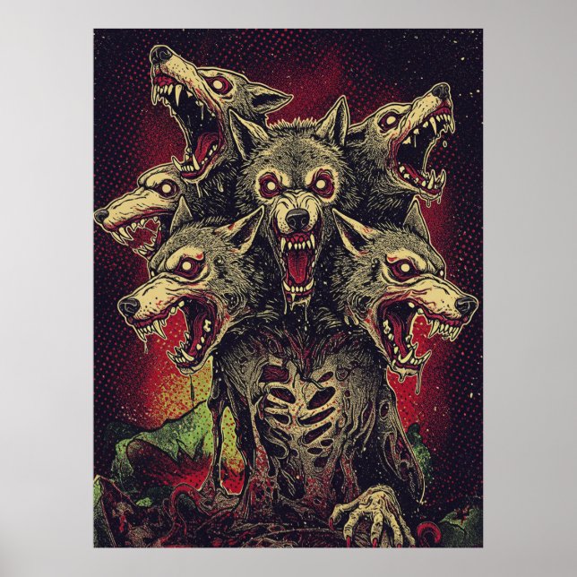 Ferocious Three-Headed Werewolf Beast Poster (Framsidan)