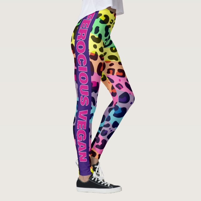 Ferocious Vegan-vibrant rainbow leopard avtryck Leggings (Höger)