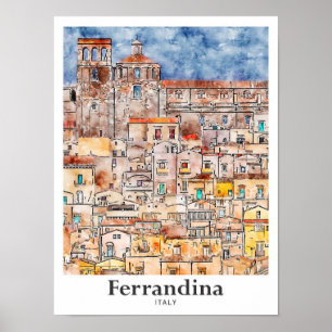Ferrandina Italien Travel Watercolor Hand plockade Poster
