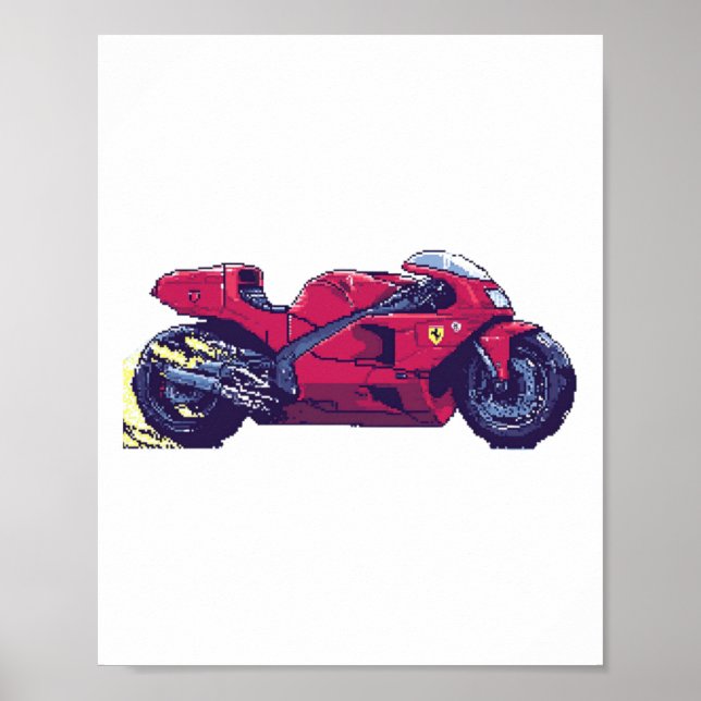Ferrari Concept Bike - Retro Pixel Art Sticker Poster (Framsidan)