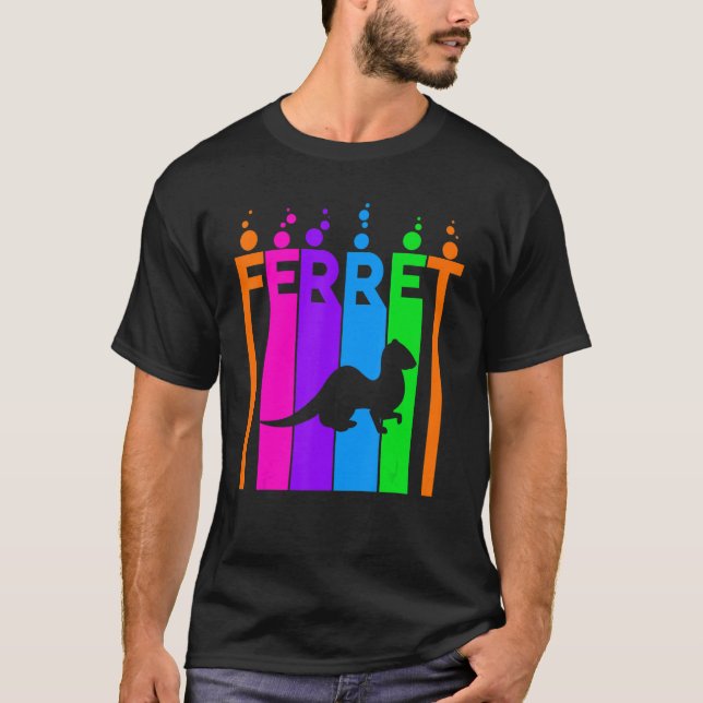 Ferret Animal Rainbow Bubble with Silhouette T Shirt (Framsida)