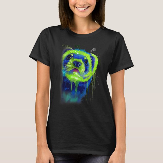 Ferret Ansikte Graphics Hand plockade Stänk Art Fe T Shirt (Framsida)