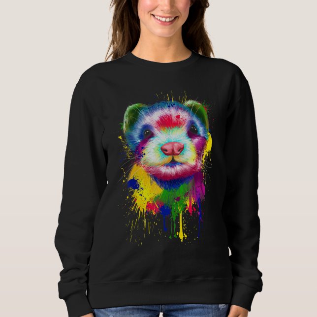 Ferret Artwork Ansikte Hand Painting Stänk Art Pet T Shirt (Framsida)