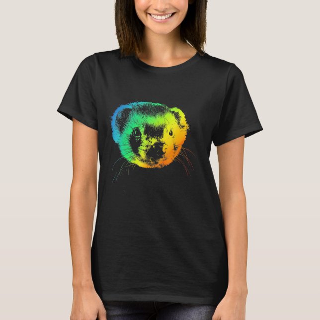 Ferret Colorful Rainbow Retro T Shirt (Framsida)
