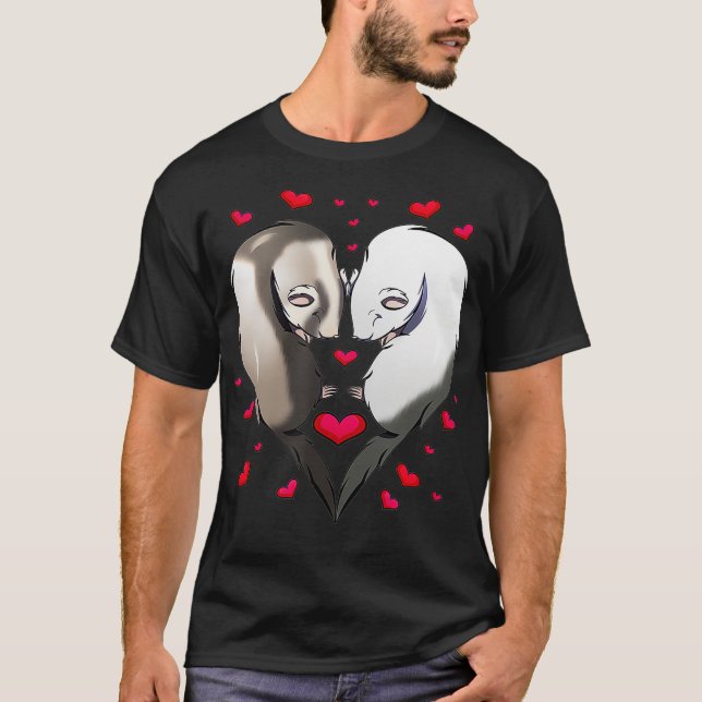 Ferret Couple Gift Valentines day Cute Animal T Shirt (Framsida)