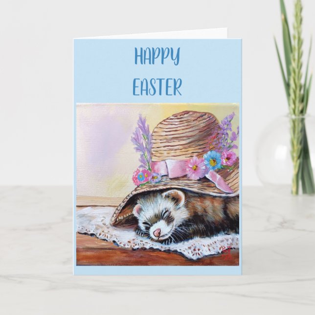 Ferret Easter Folded Greeting Card Kort (Framsida)