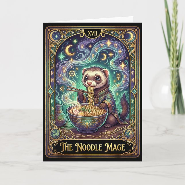 Ferret Eating Ramen Tarot Card Japanese Kawaii Pet Kort (Framsida)