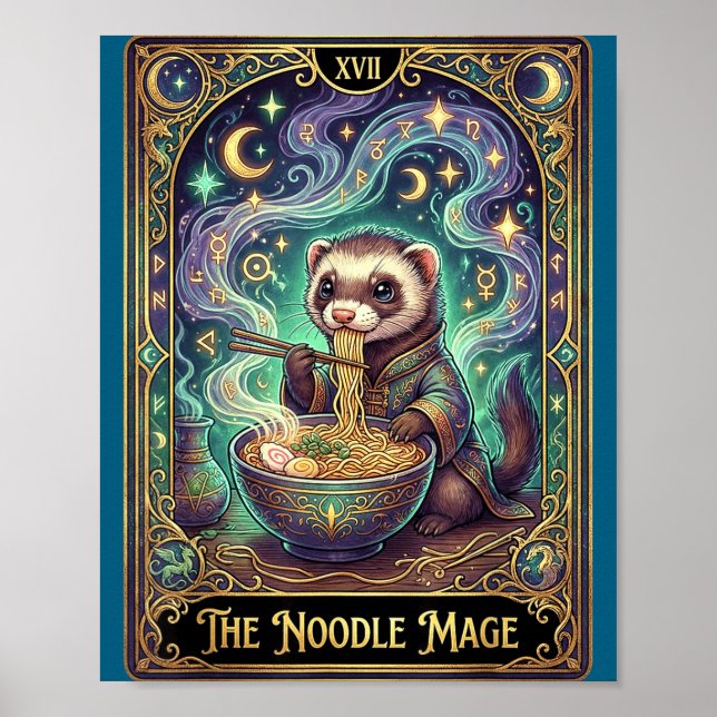 Ferret Eating Ramen Tarot Card Japanese Kawaii Pet Poster (Framsidan)