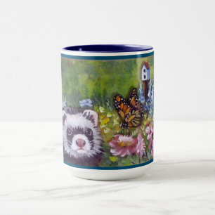 Ferret Flowers Butterfly och Birdhouse Mugg
