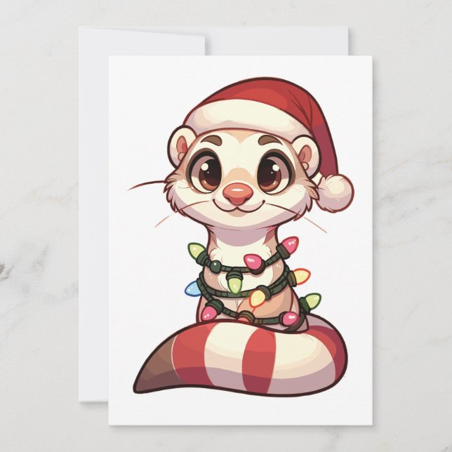 Ferret God jul Winter Animals Cute Ferrets Julkort (Framsida)