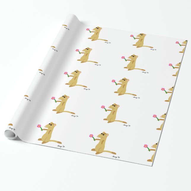 Ferret Holding a Flower Wrapping Papper Presentpapper (Utrullad)