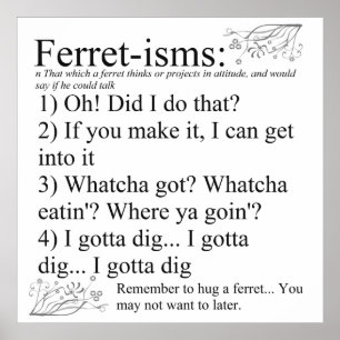 Ferret-isms & Ord Print for Ferret Älskare Poster