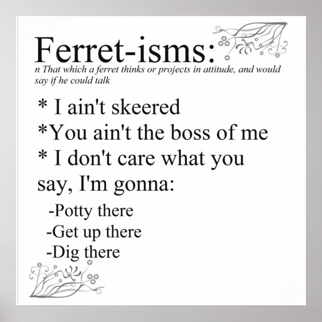 Ferret-isms & Ord Skriv ut Poster (Framsidan)