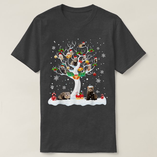 Ferret jul på Winter Träd Ferret Älskare Pajam T Shirt (Design framsida)